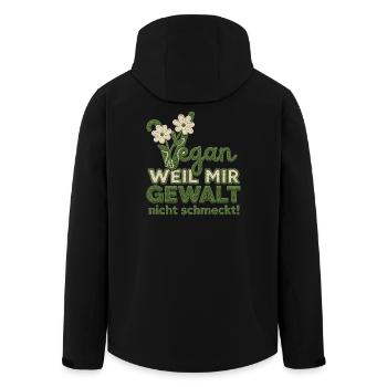Vegan weil mir Gewalt nicht schmeckt – Häkel-Desig - Recycelte Männer Softshell-Jacke von Stanley/Stella - Schwarz - Hinten - AI Model Male 185 light (185cm)