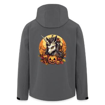 Halloween unicorn with pumpkin in sunset - Men’s Recycled Softshell Jacket by Stanley/Stella - black - Back - AI Model Male 185 light (185cm)