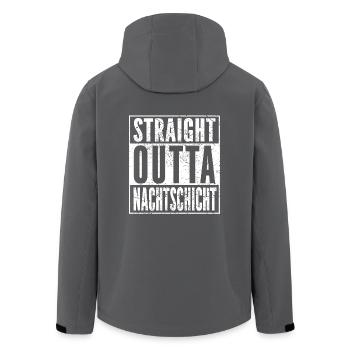 STRAIGHT OUTTA NACHTSCHICHT - Lustiges Shirt - Recycelte Männer Softshell-Jacke von Stanley/Stella - Schwarz - Hinten - AI Model Male 185 light (185cm)