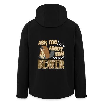 Ask Me About My Beaver - Men’s Recycled Softshell Jacket by Stanley/Stella - black - Back - AI Model Male 185 light (185cm)