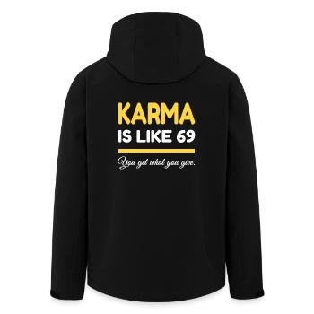 Karma is like 69 - Men’s Recycled Softshell Jacket by Stanley/Stella - black - Back - AI Model Male 185 light (185cm)