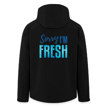 Sorry i'm fresh! blue - Men’s Recycled Softshell Jacket by Stanley/Stella - black - Back - AI Model Male 185 light (185cm)
