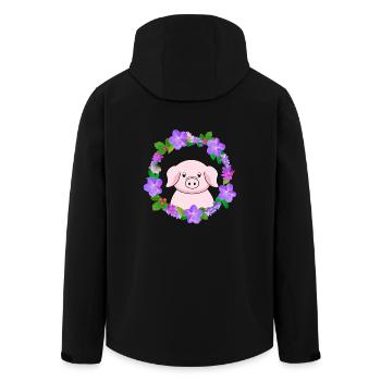 Cute Pink Pig - Men’s Recycled Softshell Jacket by Stanley/Stella - black - Back - AI Model Male 185 light (185cm)