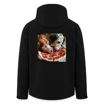 two dogs eating salami pizza - Men’s Recycled Softshell Jacket by Stanley/Stella - black - Back - AI Model Male 185 light (185cm)