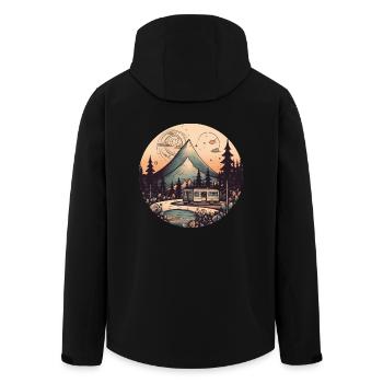 tentes de camping randonnée coucher de soleil Rétro Style moderne - Veste softshell homme en polyester recyclé Stanley/Stella - noir - Dos - AI Model Male 185 light (185cm)