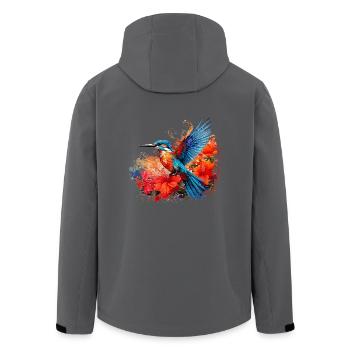 Eisvogel,Kolibri, Hibiskus,Blumen,bunt - Recycelte Männer Softshell-Jacke von Stanley/Stella - Schwarz - Hinten - AI Model Male 185 light (185cm)