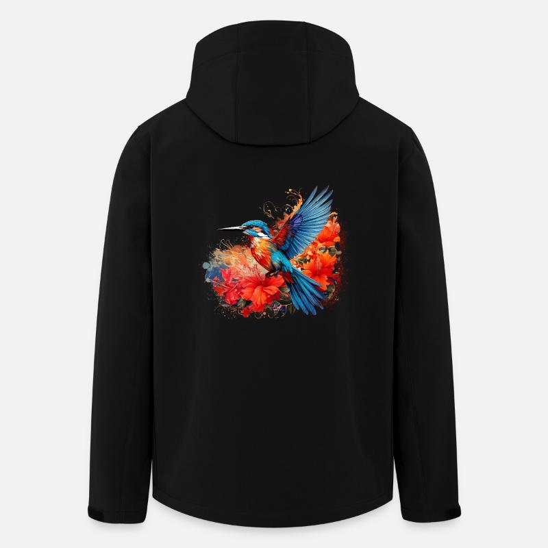 Martin-pêcheur, colibri, hibiscus, fleurs, coloré - Veste softshell homme en polyester recyclé Stanley/Stella - noir