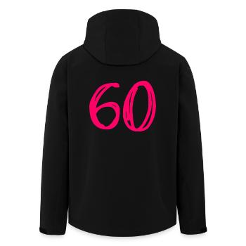 60 JAHRE. 60-JÄHRIGES JUBILÄUM. GEBURTSTAG 60 JAHRE. 60 - Recycelte Männer Softshell-Jacke von Stanley/Stella - Schwarz - Hinten - AI Model Male 185 light (185cm)