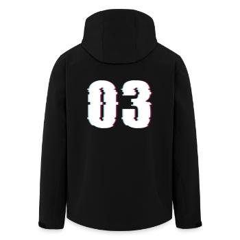 Drei 3 Three 03 Zahl Effekt Verzerrt Nummer - Recycelte Männer Softshell-Jacke von Stanley/Stella - Schwarz - Hinten - AI Model Male 185 light (185cm)