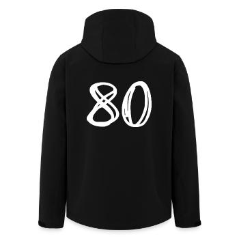 80 YEARS. 80TH ANNIVERSARY. BIRTHDAY 80 YEARS. 80 - Men’s Recycled Softshell Jacket by Stanley/Stella - black - Back - AI Model Male 185 light (185cm)