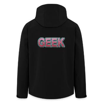 GEEK comic retro lettering - Men’s Recycled Softshell Jacket by Stanley/Stella - black - Back - AI Model Male 185 light (185cm)