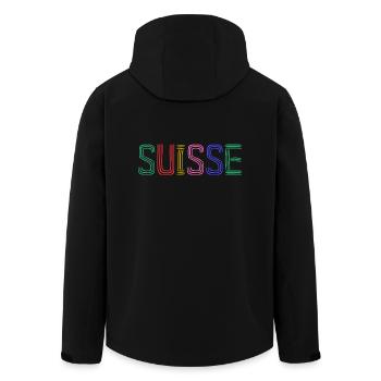 SUISSE. PAYS. GENEVE. HUMOUR. DRAPEAU. GENEVE - Veste softshell homme en polyester recyclé Stanley/Stella - noir - Dos - AI Model Male 185 light (185cm)