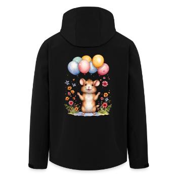 Cute mouse with birthday balloons - Men’s Recycled Softshell Jacket by Stanley/Stella - black - Back - AI Model Male 185 light (185cm)