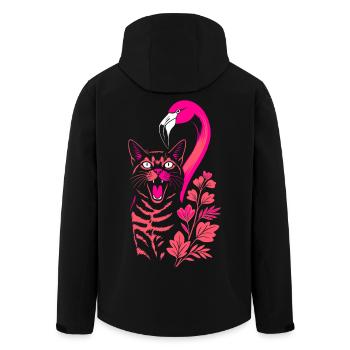 Tropische Katze & Flamingo - Sommer 2025 - Recycelte Männer Softshell-Jacke von Stanley/Stella - Schwarz - Hinten - AI Model Male 185 light (185cm)