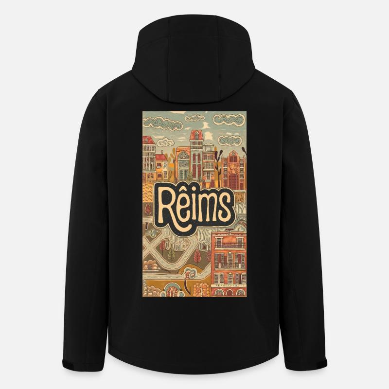 Reims Cityscape Retro Illustration - Men’s Recycled Softshell Jacket by Stanley/Stella - black