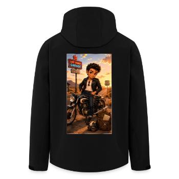 Steven Biker Motorcycle Road 66 Vintage – Kek-Ina - Recycelte Männer Softshell-Jacke von Stanley/Stella - Schwarz - Hinten - AI Model Male 185 light (185cm)