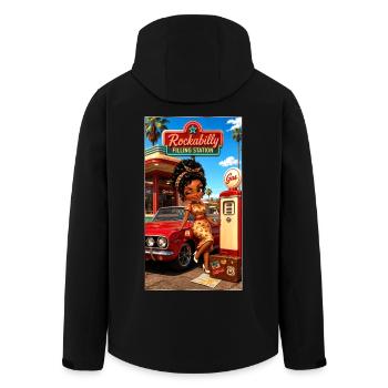 Gloria Pinup Cherry 50s Tankstelle – Kek-Ina - Recycelte Männer Softshell-Jacke von Stanley/Stella - Schwarz - Hinten - AI Model Male 185 light (185cm)