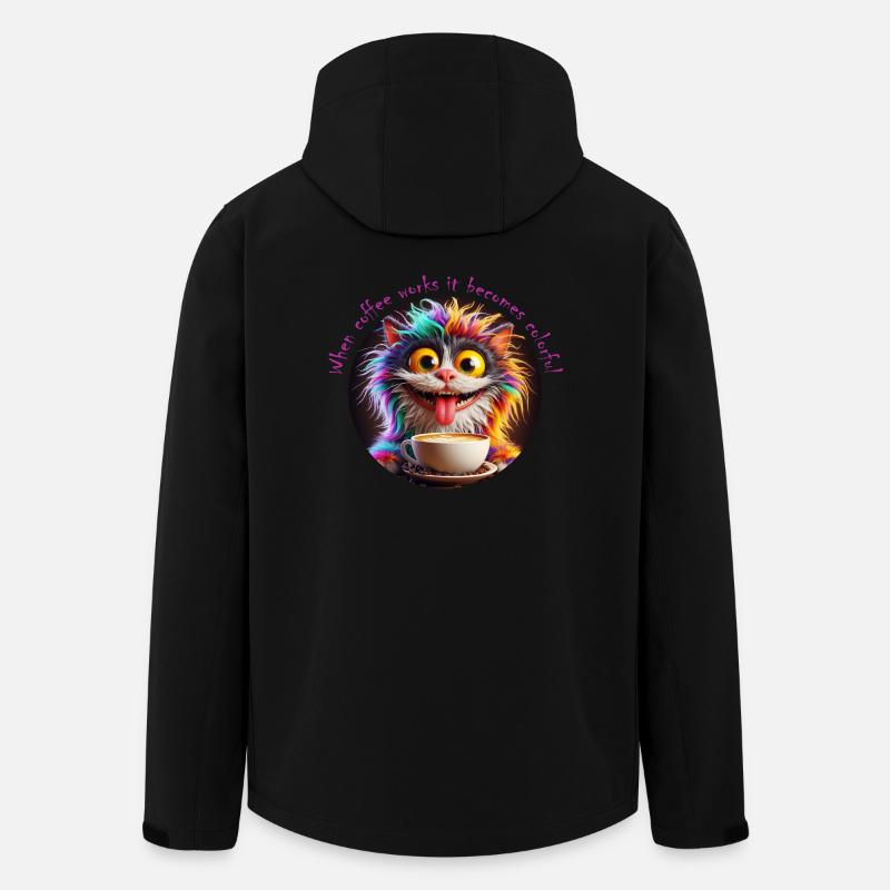 Chat Café coloré - Veste softshell homme en polyester recyclé Stanley/Stella - noir