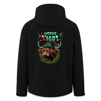 Mooey Xmas Scottish Highland Cattle Cow Funny - Men’s Recycled Softshell Jacket by Stanley/Stella - black - Back - AI Model Male 185 light (185cm)