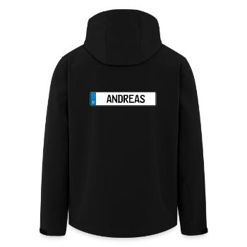 Andreas name tag gift - Men’s Recycled Softshell Jacket by Stanley/Stella - black - Back - AI Model Male 185 light (185cm)