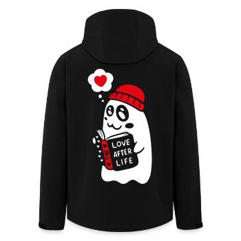 Cute Ghost Reading Romantic Book - Men’s Recycled Softshell Jacket by Stanley/Stella - black - Back - AI Model Male 185 light (185cm)