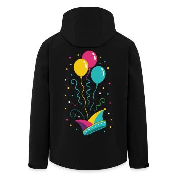 Carnival Fool's Cap with Balloons & Confetti - Men’s Recycled Softshell Jacket by Stanley/Stella - black - Back - AI Model Male 185 light (185cm)