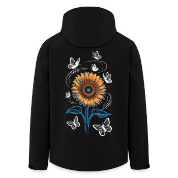 Sunflower with butterflies - Men’s Recycled Softshell Jacket by Stanley/Stella - black - Back - AI Model Male 185 light (185cm)