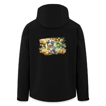Chiot australien Shephe joueur sur une prairie de pissenlit - Veste softshell homme en polyester recyclé Stanley/Stella - noir - Dos - AI Model Male 185 light (185cm)