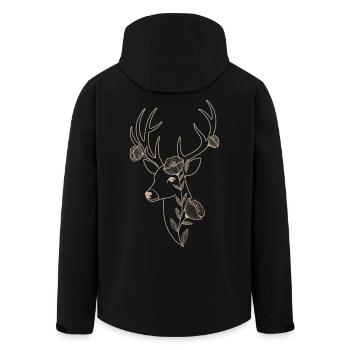Eleganter Hirsch mit floraler Verzierung - Recycelte Männer Softshell-Jacke von Stanley/Stella - Schwarz - Hinten - AI Model Male 185 light (185cm)