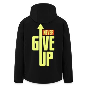 Never give up - Mut & Kraft schenken, Motivation - Recycelte Männer Softshell-Jacke von Stanley/Stella - Schwarz - Hinten - AI Model Male 185 light (185cm)