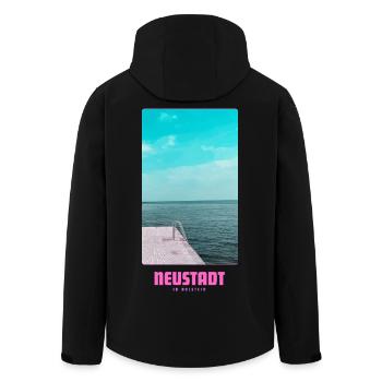 Neustadt in Holstein _ Ostsee  - Recycelte Männer Softshell-Jacke von Stanley/Stella - Schwarz - Hinten - AI Model Male 185 light (185cm)