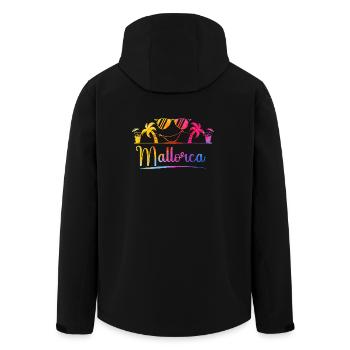 Mallorca Palm Trees Beach Graphic - Men’s Recycled Softshell Jacket by Stanley/Stella - black - Back - AI Model Male 185 light (185cm)