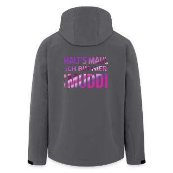 Halt's Maul - Ich bin hier die Muddi - Recycelte Männer Softshell-Jacke von Stanley/Stella - Schwarz - Hinten - AI Model Male 185 light (185cm)