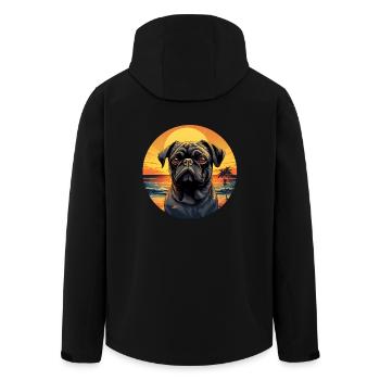Cute pug on the beach at sunset - Men’s Recycled Softshell Jacket by Stanley/Stella - black - Back - AI Model Male 185 light (185cm)
