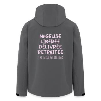Swimmer celebrates retirement with humor gift - Men’s Recycled Softshell Jacket by Stanley/Stella - anthracite - Back - AI Model Male 185 light (185cm)