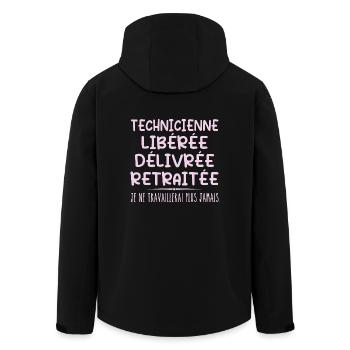 Technician celebrates her retirement with humour - Men’s Recycled Softshell Jacket by Stanley/Stella - black - Back - AI Model Male 185 light (185cm)