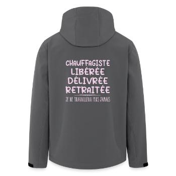 Heizungsbauer feiert seinen Ruhestand mit Humor - Recycelte Männer Softshell-Jacke von Stanley/Stella - Anthrazit - Hinten - AI Model Male 185 light (185cm)