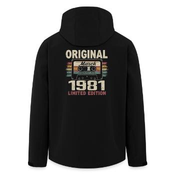 März 1981 Jahrgang März 1981 - Recycelte Männer Softshell-Jacke von Stanley/Stella - Schwarz - Hinten - AI Model Male 185 light (185cm)