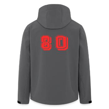 80. 80 YEARS. 80th ANNIVERSARY. 80TH BIRTHDAY. - Men’s Recycled Softshell Jacket by Stanley/Stella - black - Back - AI Model Male 185 light (185cm)