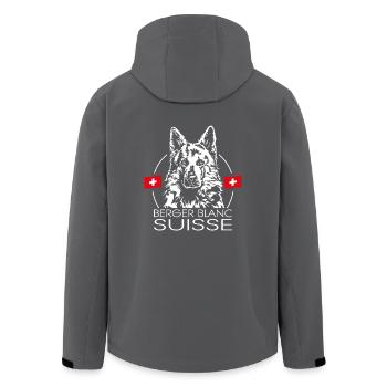 BERGER BLANC SUISSE Dog Portrait Wilsigns Dogs - Men’s Recycled Softshell Jacket by Stanley/Stella - black - Back - AI Model Male 185 light (185cm)