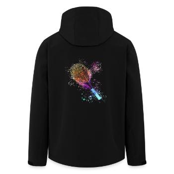 tennis,racket,ball,graffiti,blue,painting,colorful - Men’s Recycled Softshell Jacket by Stanley/Stella - black - Back - AI Model Male 185 light (185cm)