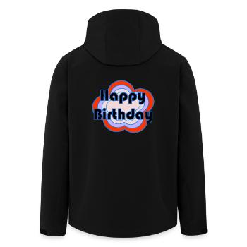 ANNIVERSARY. HAPPY BIRTHDAY. HAPPY BIRTHDAY. - Men’s Recycled Softshell Jacket by Stanley/Stella - black - Back - AI Model Male 185 light (185cm)