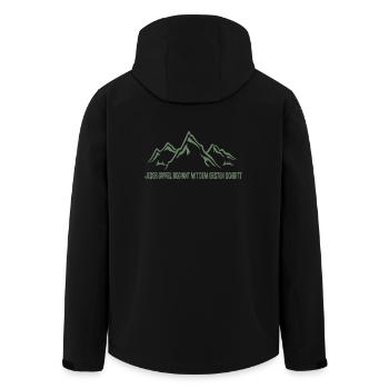 Fröhliche Bergansicht: Den ersten Schritt wagen! - Recycelte Männer Softshell-Jacke von Stanley/Stella - Schwarz - Hinten - AI Model Male 185 light (185cm)
