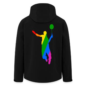 Rainbow Badminton Tennis Design - Men’s Recycled Softshell Jacket by Stanley/Stella - black - Back - AI Model Male 185 light (185cm)