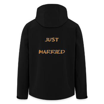 JUST MARRIED. bachelorette party. SAINT VALENTINE. COUPLE - Men’s Recycled Softshell Jacket by Stanley/Stella - black - Back - AI Model Male 185 light (185cm)