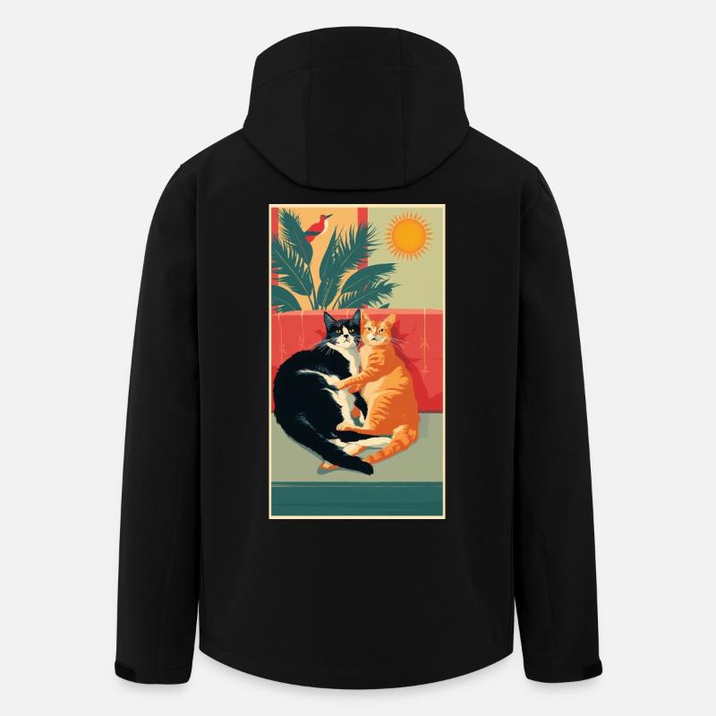 Zwei Katzen in einem Retro-Moment - Recycelte Männer Softshell-Jacke von Stanley/Stella - Schwarz