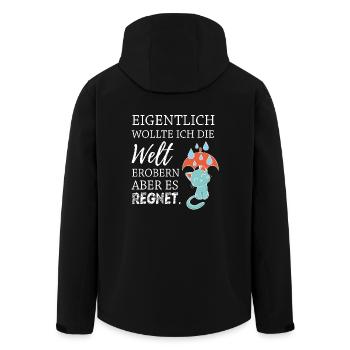 Eigentlich wollte ich die Welt erobern... - Recycelte Männer Softshell-Jacke von Stanley/Stella - Schwarz - Hinten - AI Model Male 185 light (185cm)