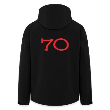 ANNIVERSARY. HAPPY BIRTHDAY. HAPPY BIRTHDAY. - Men’s Recycled Softshell Jacket by Stanley/Stella - black - Back - AI Model Male 185 light (185cm)