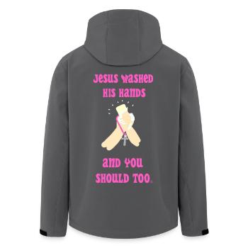 Jesus wusch sich die Hände in rosa Version - Recycelte Männer Softshell-Jacke von Stanley/Stella - Schwarz - Hinten - AI Model Male 185 light (185cm)