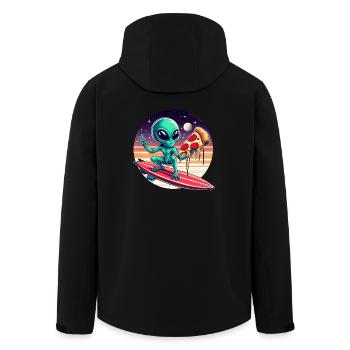 80er/90er Alien Surfer mit Pizza und Rakete - Recycelte Männer Softshell-Jacke von Stanley/Stella - Schwarz - Hinten - AI Model Male 185 light (185cm)
